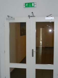 Wooden fire doors with glazing